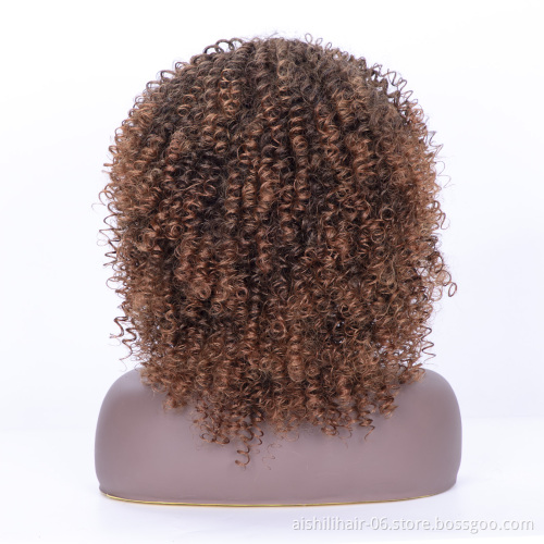 wholesale black headband wig light brown kinky curly wigs synthetic fiber for black women